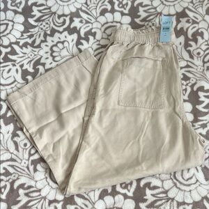 LOFT Light Beige Relaxed Wide Cropped Pants